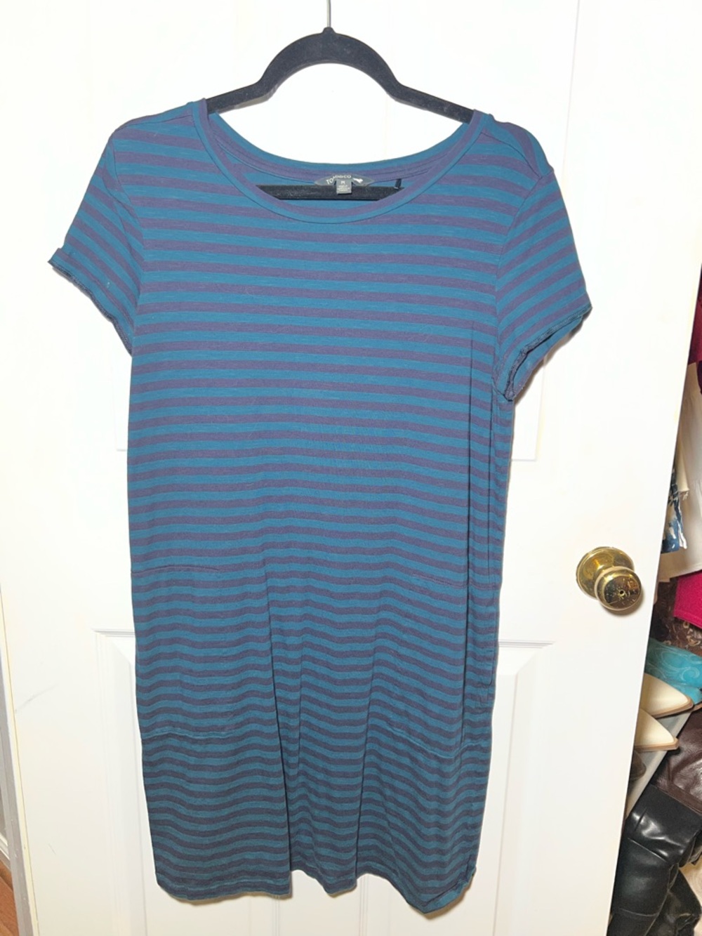 Toad&Co Blue and Teal Striped Short Sleeve Mini Dress